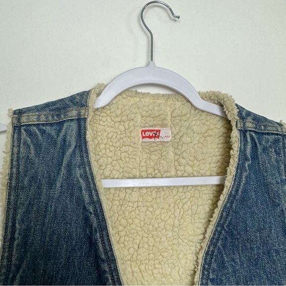 Vintage 70s Levi’s Orange Tab Shearling Lined Denim Vest Snap Button Men’s Large - Picture 3 of 9